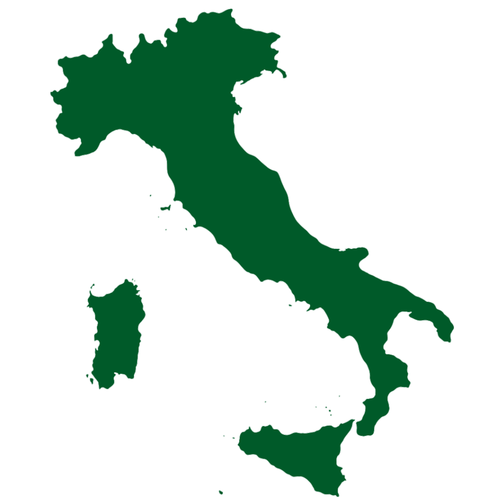 Map outline of Italy and surrounding islands.