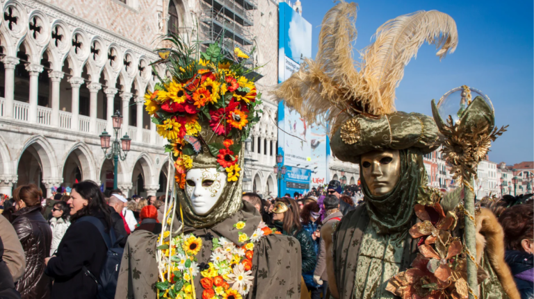 Venetian Carnival, in italy masked participants in ornate costumes